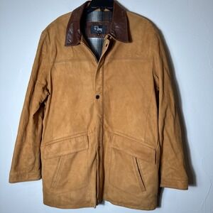 REMY Leather 46 long Mens Buttery Soft Leather Jacket brown coat Flannel Lining